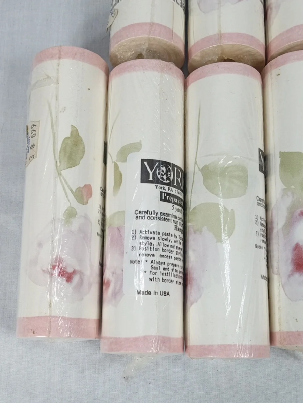 York Wallpaper Border Rolls Pink Floral Trim - Set of 11